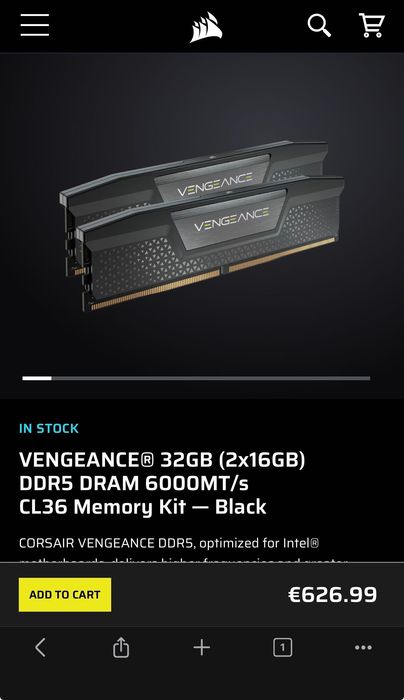 VENGEANCE® 32GB (2x16GB) DDR5 DRAM 6000MT/s CL36 Memory Kit — Black