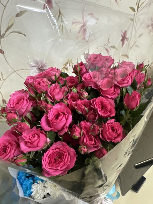 Кустовые розы розовые