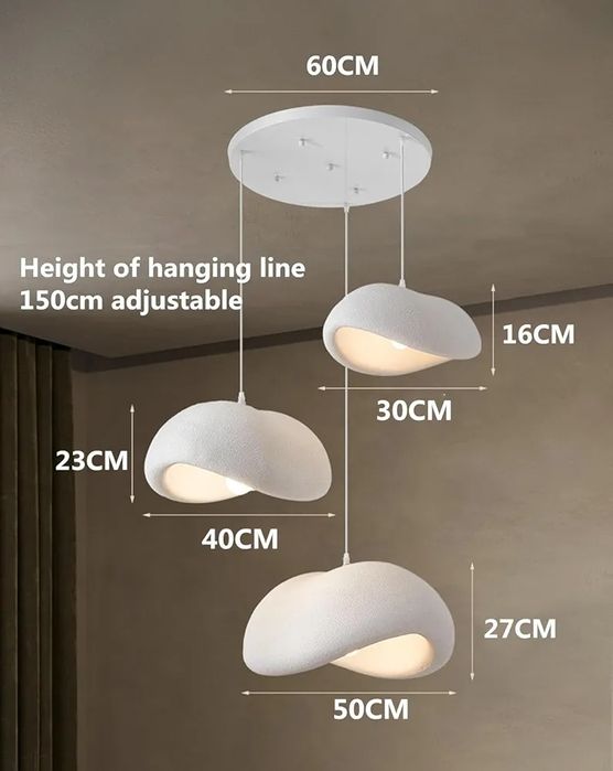 Wabi sabi таванна лампа с 3 глави и 60 см основа регулируема височина