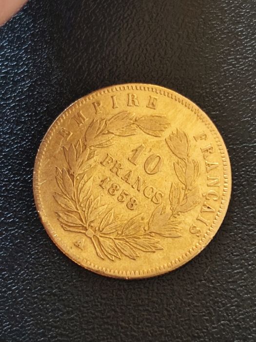 Златна монета 10 франка 1858 год, злато, тегло 3.22 гр,900/1000