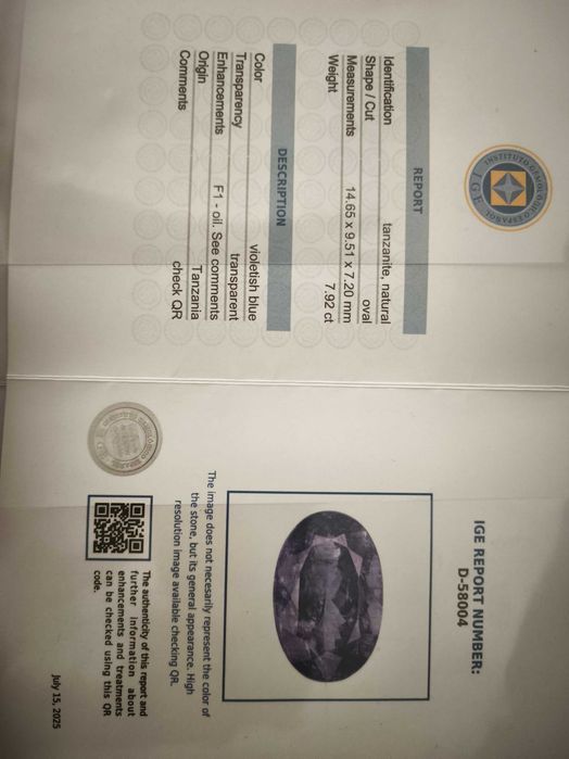 Inel din aur alb 14K cu tanzanit natural 7,92 ct și diamante VS1