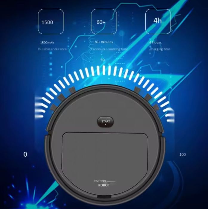 Интелигентна прахосмукачка робот 3в1 две четки и моп