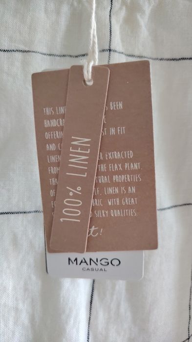 100% лен пола MANGO XS, бяла на квадрати