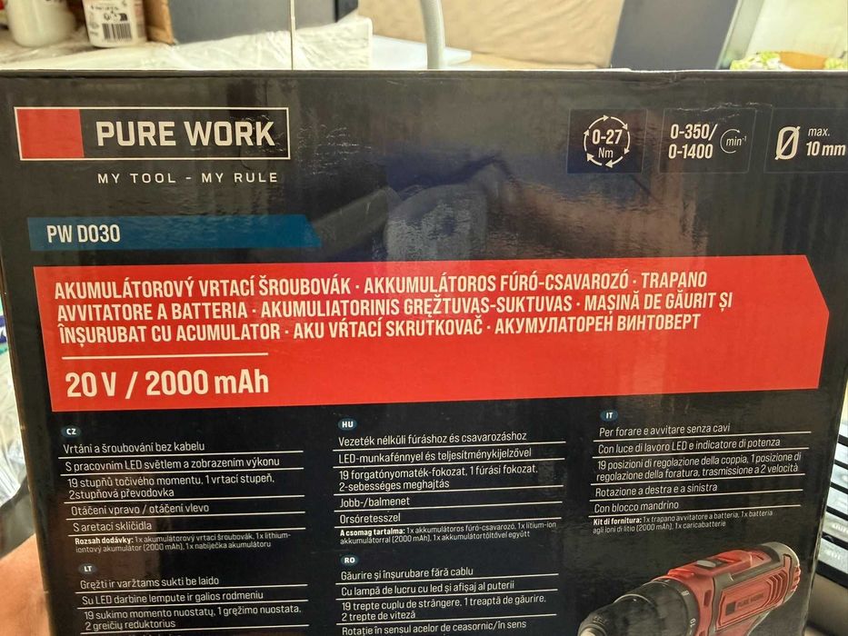 акумулаторен винтоверт/бормашина Pure Work PW D030