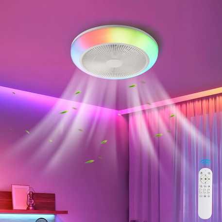 LED Таванен плафон с вентилатор, Дистанционно и RGB (45см)