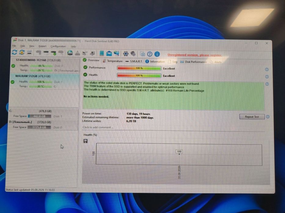 SSD SATA 512GB в идеальном состоянии