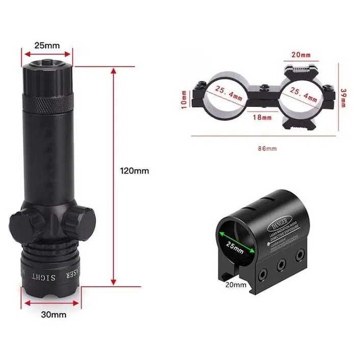 Luneta cu laser punct verde,lungime de unda 532 nm,120 x 30mm,nouă