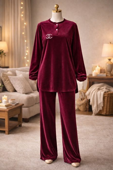 Ayollar uchun ikki qisimli velur kostyum, uy va is uchun