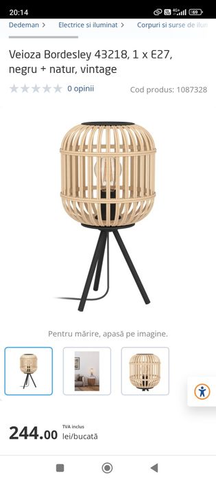 Veioza bambus Eglo Bordesley