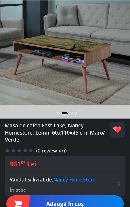 Masa de cafea East Lake, Nancy Homestore, Lemn, 60x110x45 cm, Maro/Verde