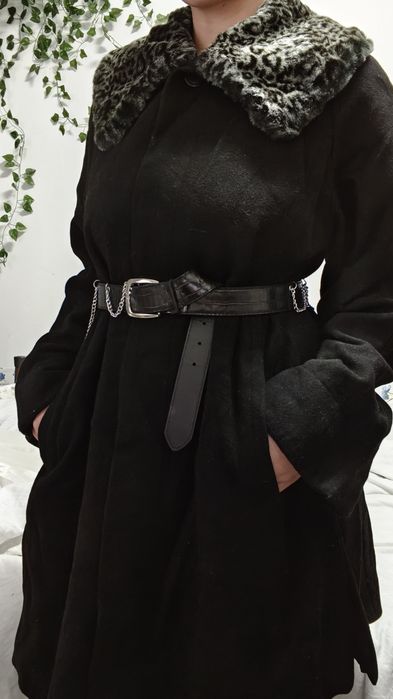Palton lână și cașmir elegant cu guler blană