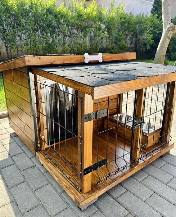 Cușcă câine izolată cu terasă și țarc 2 in 1 PREMIUM
