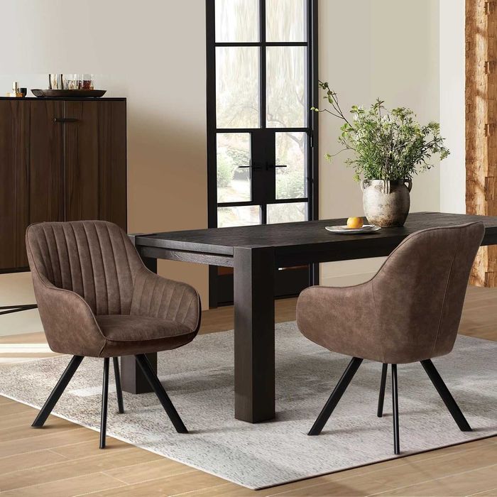 Трапезен стол 2 броя комплект кафяв плюш въртящ се КirKasa