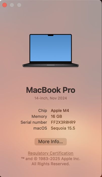 Macbook Pro 14" M4 512SSD 16RAM