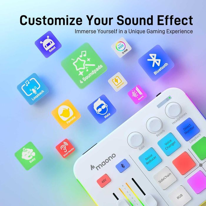 Геймърски аудио миксер MAONO G1 NEO в бял цвят (Нов)