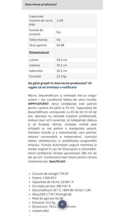 Comfee aer condiționat mpph-07crn7