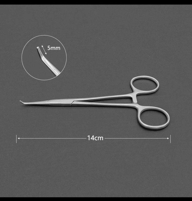 Хирургический зажим изогнутый, 14 см (тонкий)