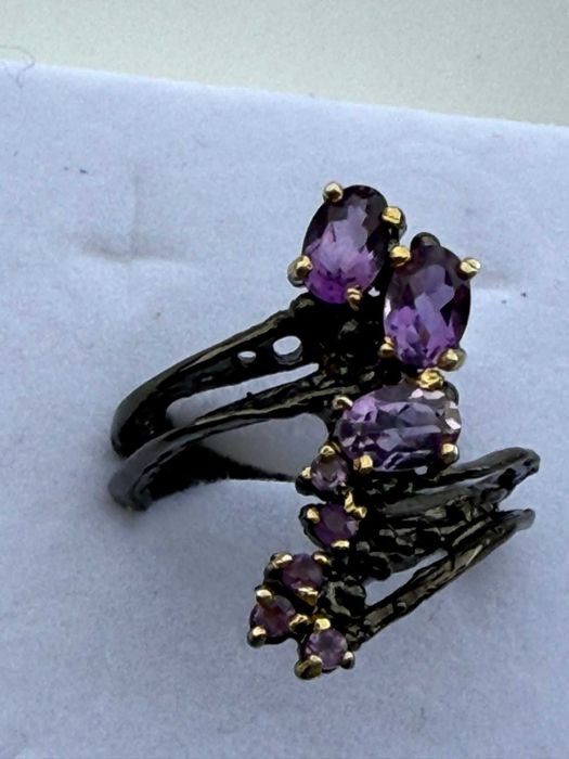 Inel Luxury- Ametist natural si argint 925- Rhodium negru