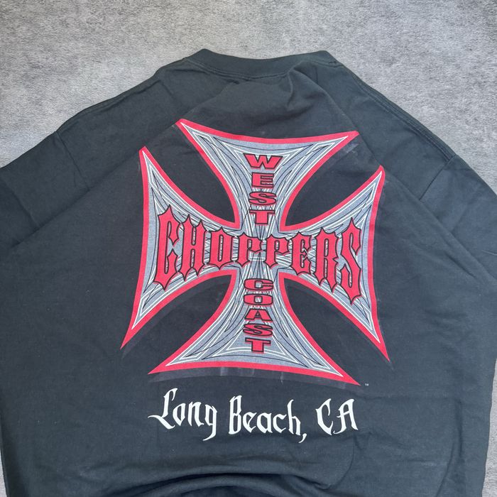 Tricou  vintage West Coast Choppers Long Beach CA Negru XL Y2K Biker Cross Graphic