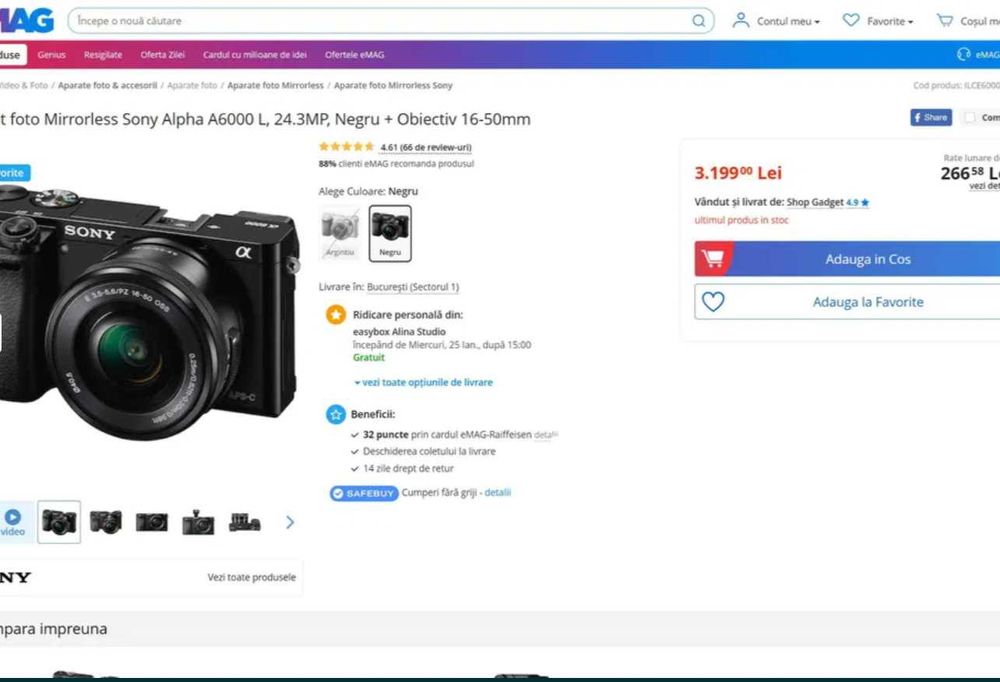 Vand/Schimb SONY a6000 kit  NOU 800 de cadre! + FullBOX cutie obiectiv