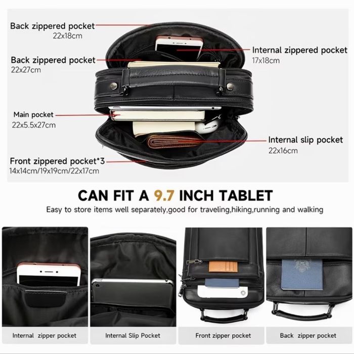 Мъжка делова и обемна кожена чанта Montreal/Черна естест.кожа-Промоция