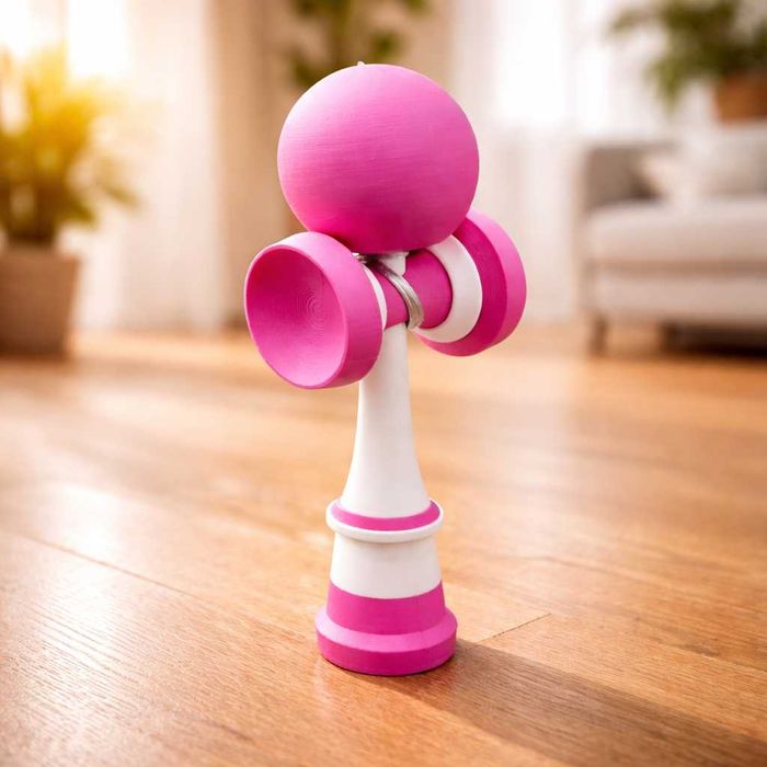 Kendama printata 3D, jucarie de indemanare si coordonare, Alb-Magenta