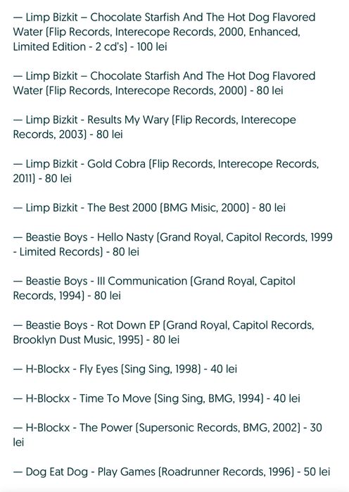 Lot 12 cd-uri originale- Limp Bizkit/Beastie Boys/H-blockx/Dog Eat Dog