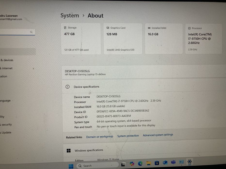 Laptop HP Pavilion gtx 1660ti(eroare code 43), I7-9750H