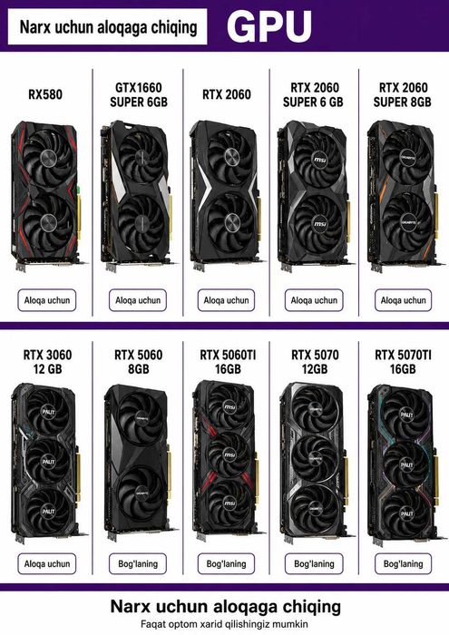 Optom Komponentlar Monitor Video Karta Protsessor GPU CPU
