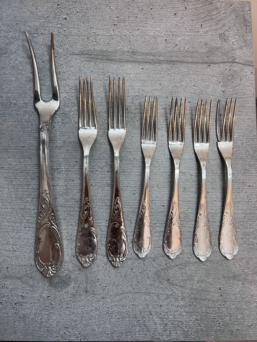 Set rar de colecție 7 piese din argint masiv 800, aproximativ 500g, stil Baroc / Rococo, vintage