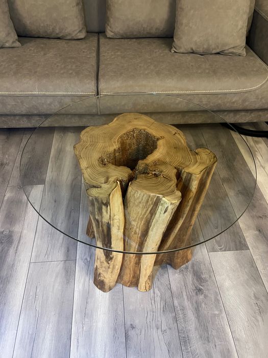 Masă living/cafea lemn masiv pe roți cu frâna