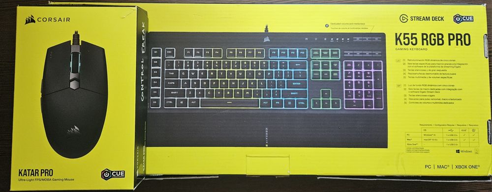 Kit Gaming Corsair - Tastatură K55 RGB Pro + Mouse Katar Pro  Fullbox, ca noi