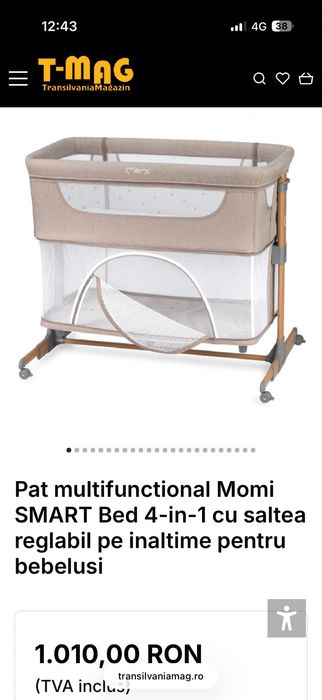 Pătuț bebe Momi smart multifunctional si saltea cocos plus câteva lenjerii bumbac!