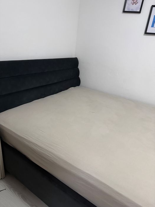 Pat tapitat 160x200 gri inchis + Saltea