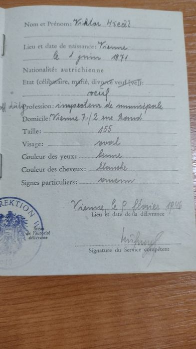 *Aussweis/Carte de identitate Viena 1946/ocupația rusească