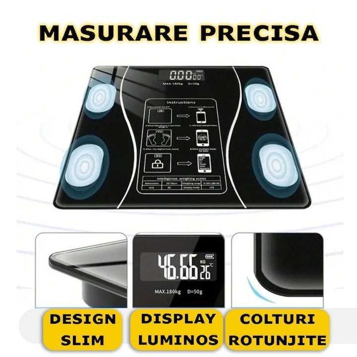 Cantar Electronic Inteligent Aplicatie Smart Ecran Iluminat Termometru