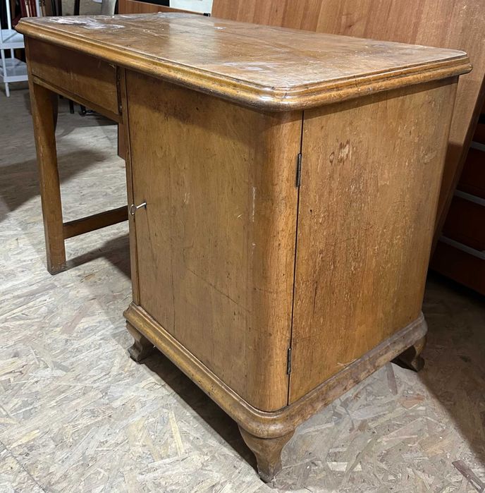 Birou Vintage din Lemn Stil ArtDeco; Birou cu usa si sertar