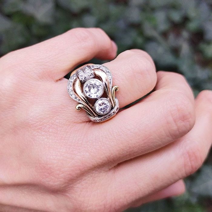 inel aur cu diamante mari, Olanda anii '40-'50, certif.