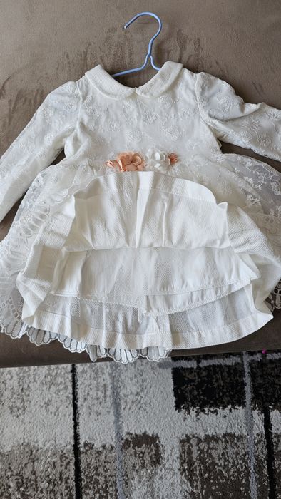 Бебешка дантелена рокля, бяла, 74см