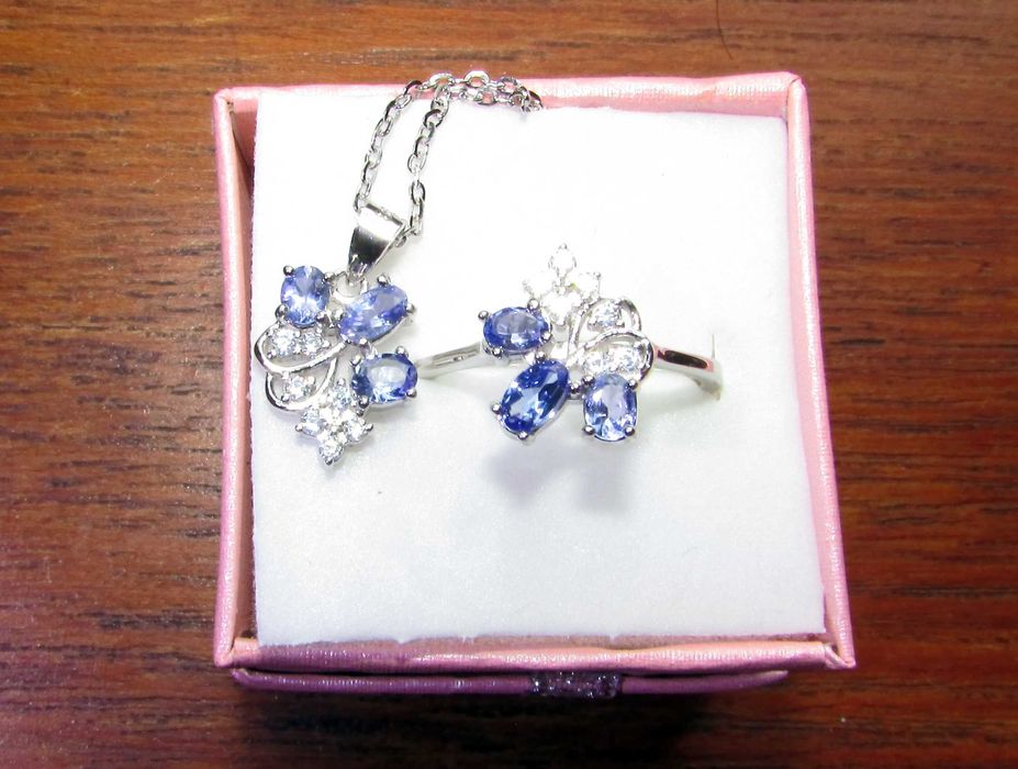 925 сребърен пръстен и колие с танзанит