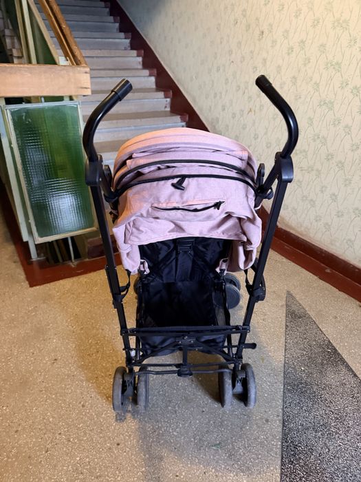 Cărucior sport compact pentru copii, roz-negru, ușor de transportat