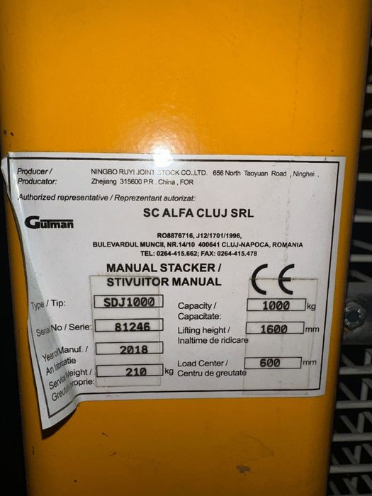 Stivuitor manual TIP SDJ 1000  Gutman