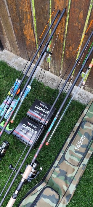 Set Feeder,2 Lansete Carbon Wind Blade Black Fox 3,90m,2 Mulinete Glamour 6000,Geanta,Suporți+2 Monturi+ Matriță+Senzori+ Fir