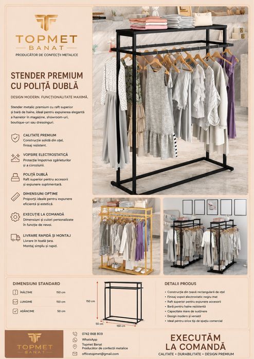 Stendere metalice rafturi suport pentru haine umerase pentru magazine dresing imbracaminte