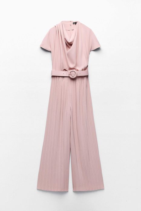 Розов плисиран гащеризон с колан Zara, S