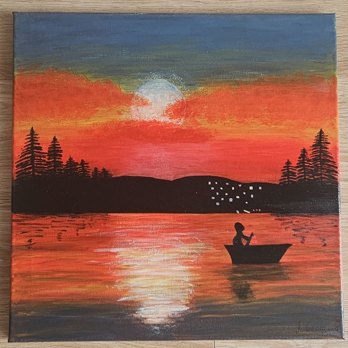 Ръчно рисувана картина с акрил „Тишина на залеза“ 40x40 см