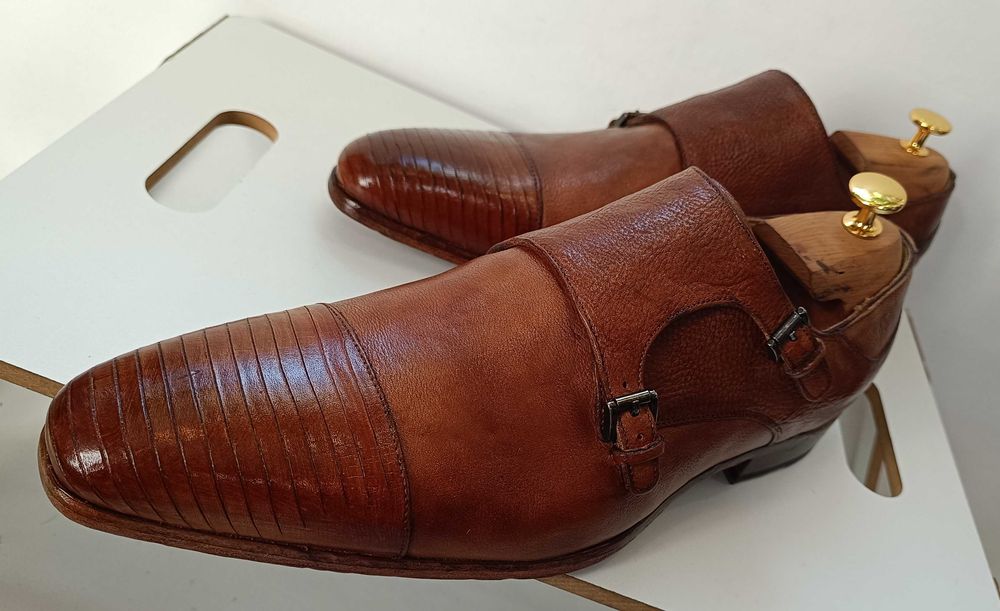 Pantofi monk 45 44.5 44 de lux GREVE NOI lucrati manual piele embosata