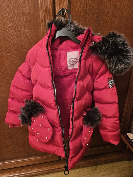 Geaca iarna cu manusi  groasa imblanita fette fetite ca noua 98 3 ani