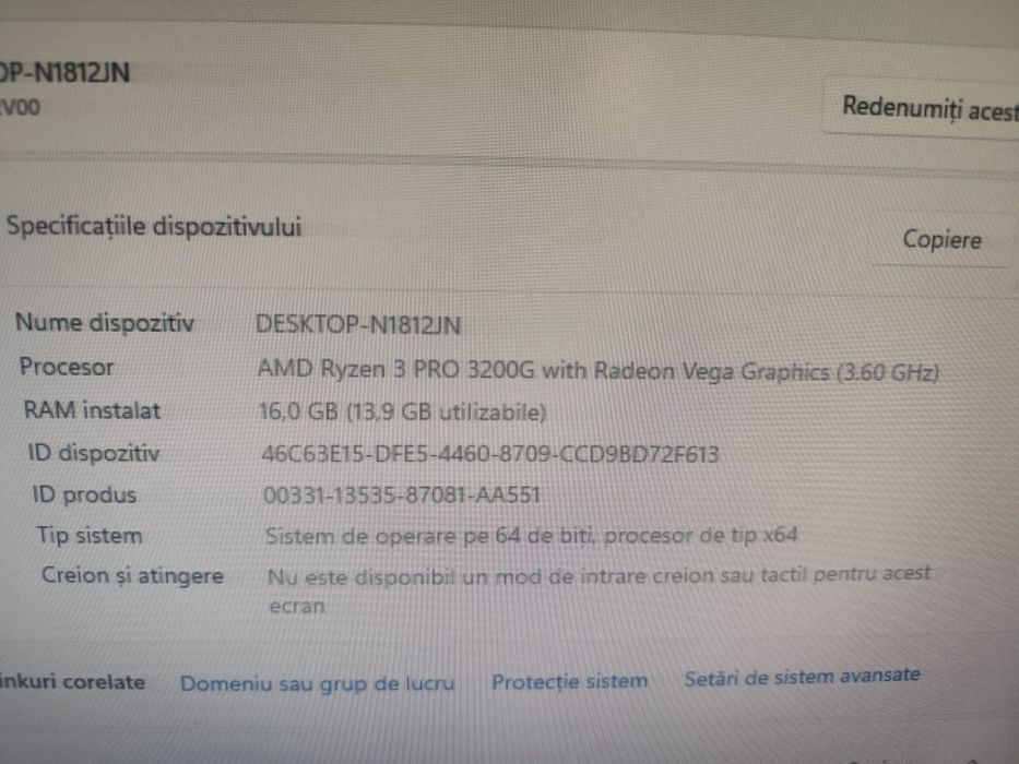 PC gaming ieftin Ryzen 3 PRO 3200G, 16 GB DDR4 (nou), ssd 256 GB (nou)