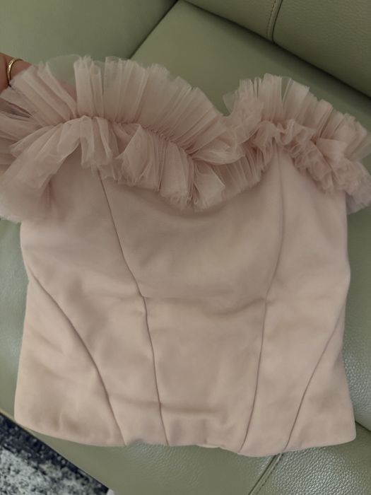 Rochie compleu corset si fusta roz prafuit